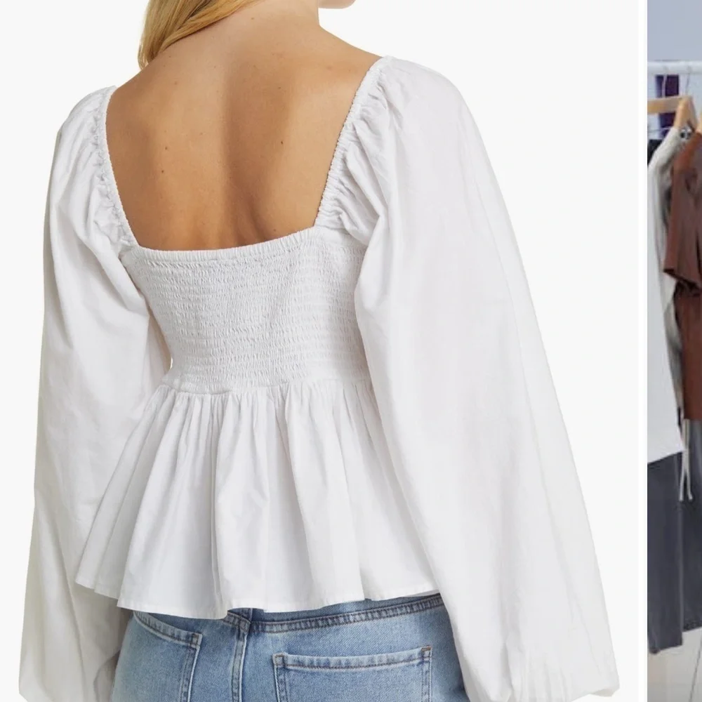 Asos White Crochet Cotton Puff Sleeves Babydoll Cottagecore Hippie Top 4 NWT